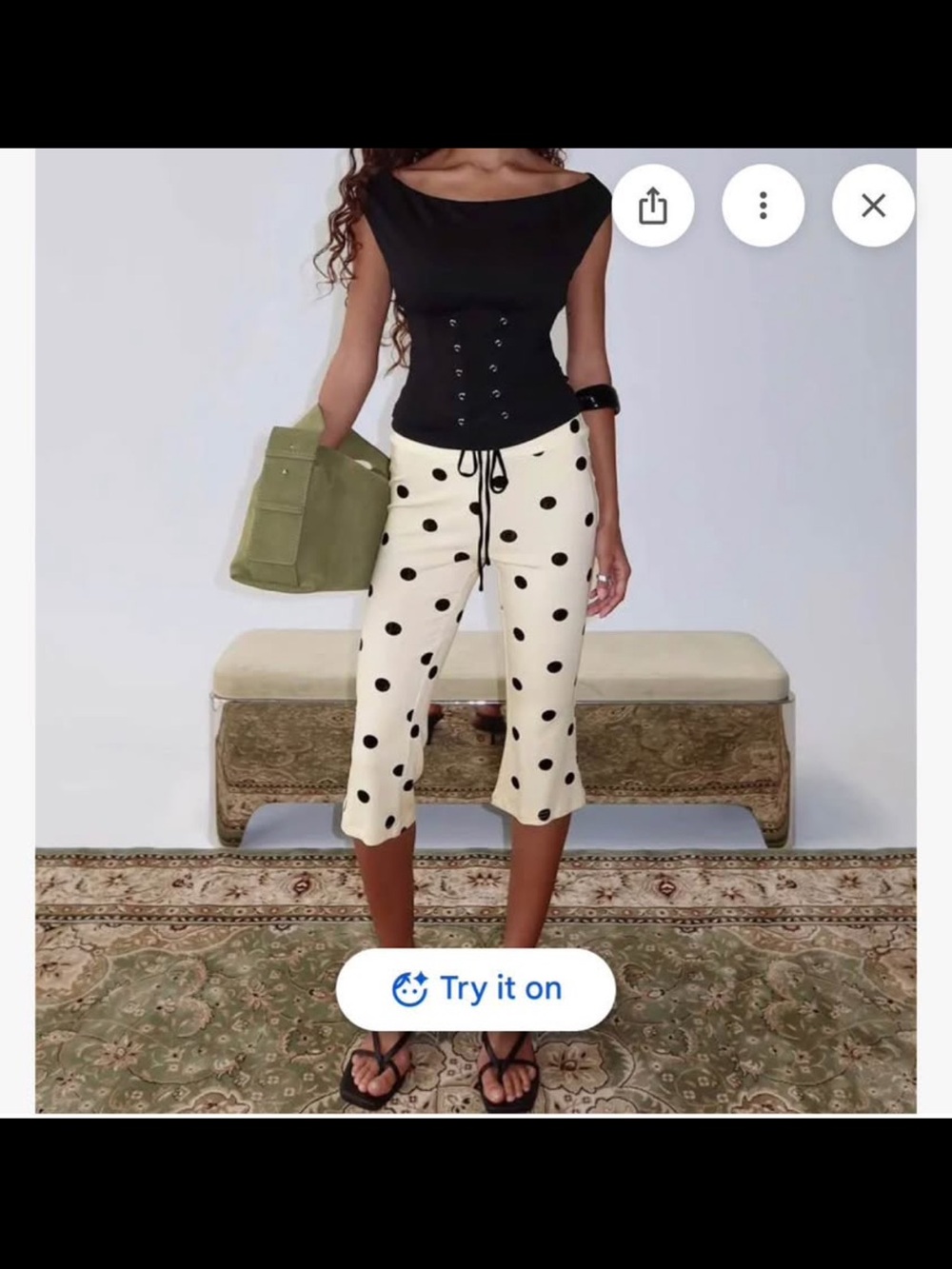 Princess Polly Cream Crop Pants with Black Polka Dots